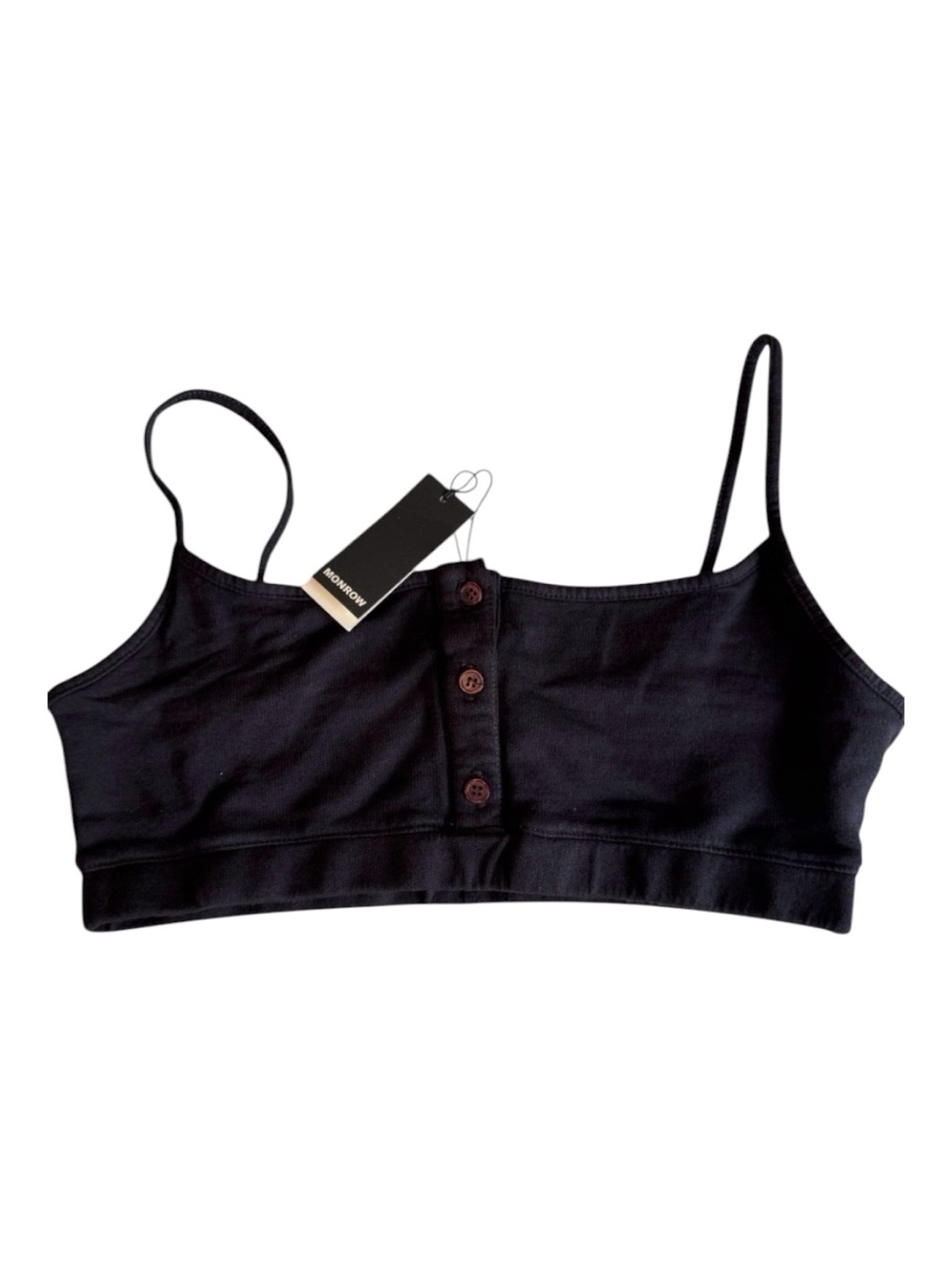 Monrow Super Soft Fleece Henley Bralette Crop Top Size Small NWT Black